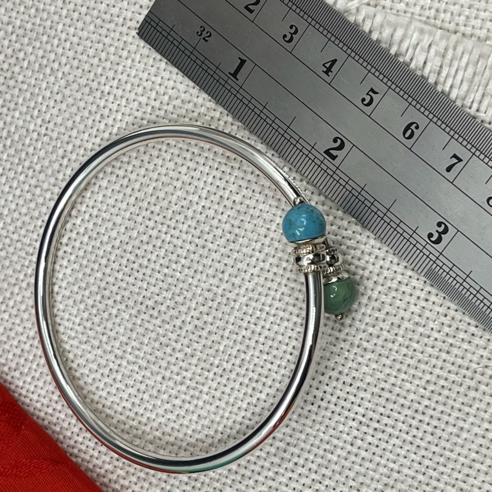 Vintage 925 Sterling Silver Front-Open Torque Bracelet - Turquoise - Picture 9 of 17